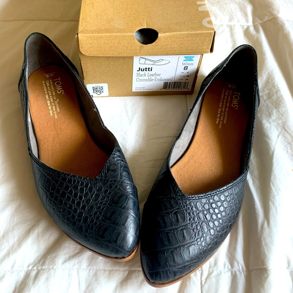 Toms Jutti Black Flats croc leather 8